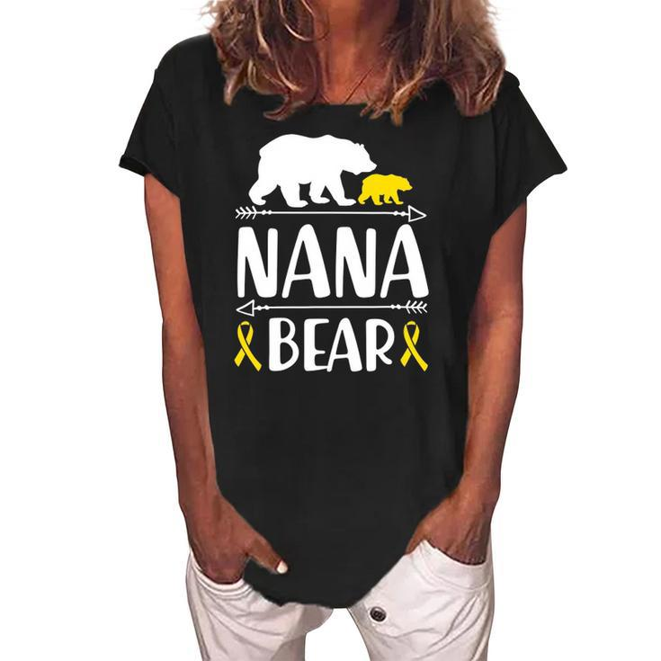 Nana Bear Childhood Cancer Awareness Grandma Of A Warrior Women's Loosen Crew Neck Short Sleeve T-Shirt