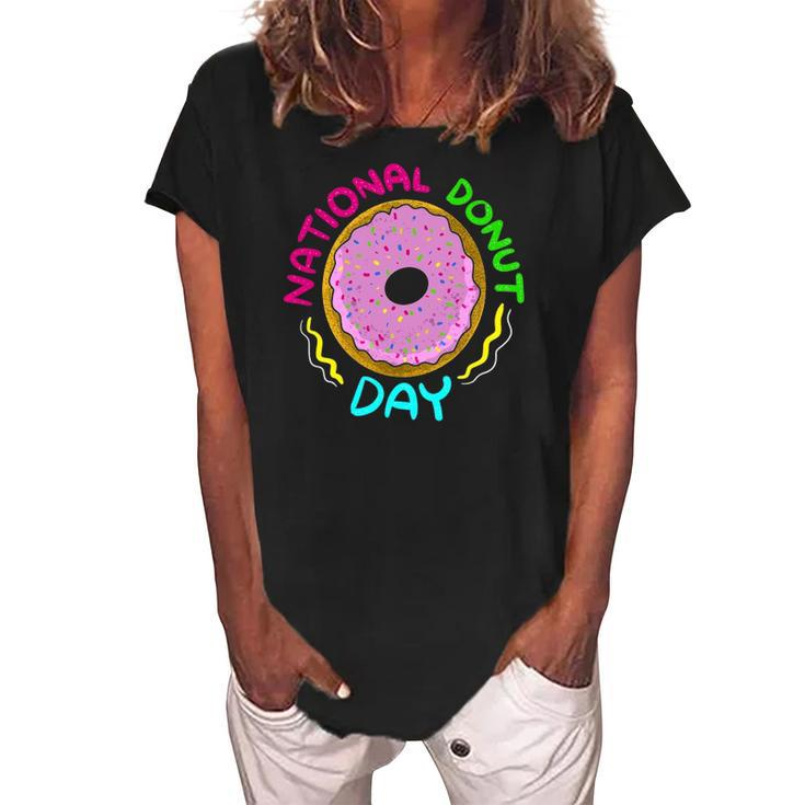 National Donut Day Cool Sweet Tooth Party Funny Mother Gift Women's Loosen Crew Neck Short Sleeve T-Shirt