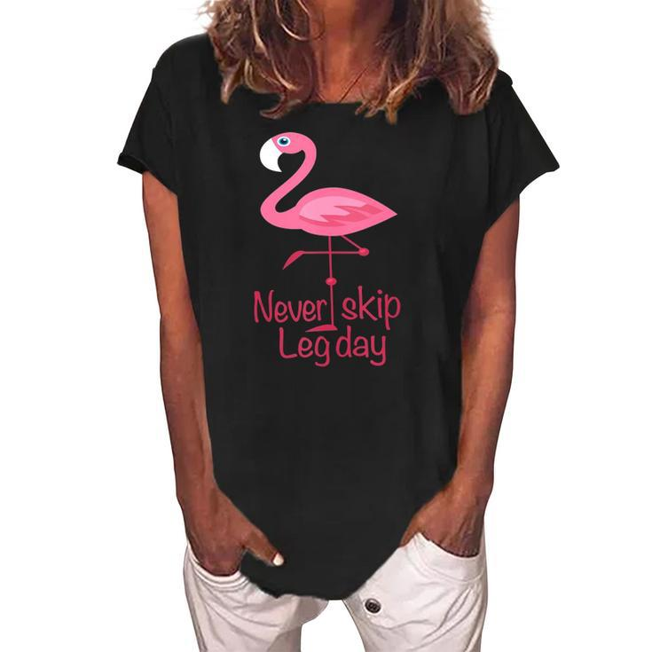 Never Skip Leg Day Gym Fitness Workout Flamingo Women's Loosen Crew Neck Short Sleeve T-Shirt