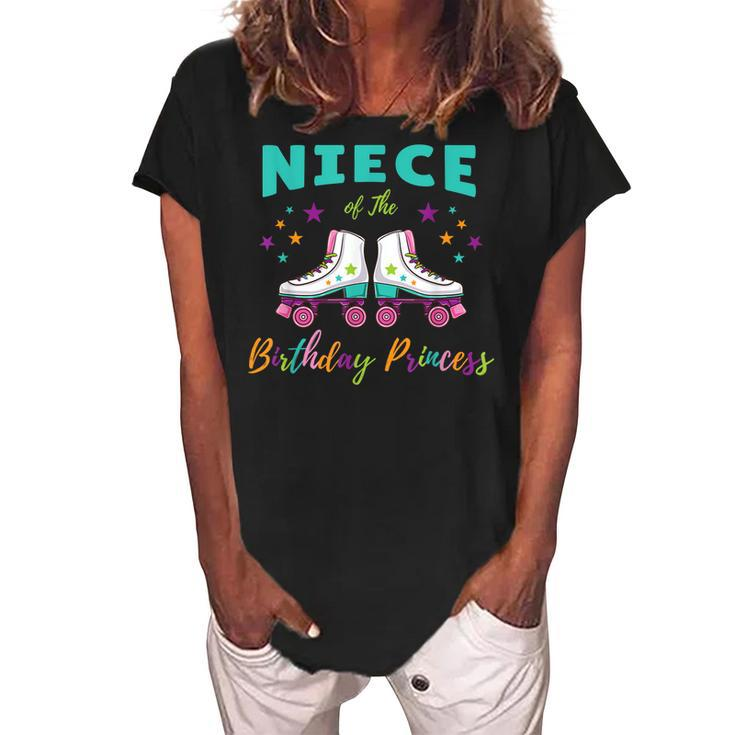 Niece Of The Birthday Princess Roller Skating  Women's Loosen Crew Neck Short Sleeve T-Shirt