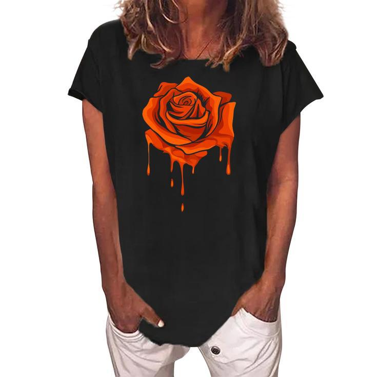 Orange Melting Rose - Garden Gardener Botanist Flowers Rose Women's Loosen Crew Neck Short Sleeve T-Shirt