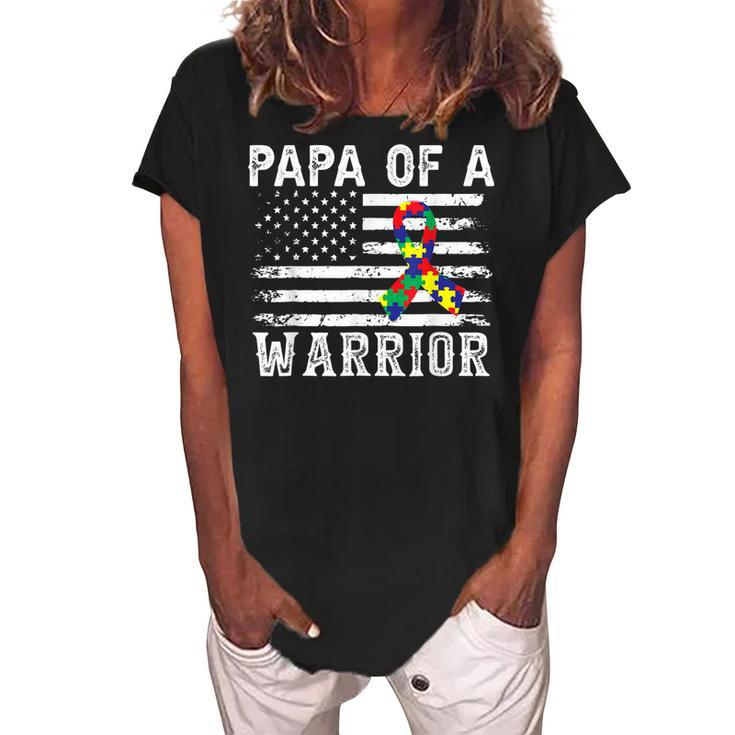 Papa Of A Warrior Autism Awareness For Mom Dad Kids Youth  Women's Loosen Crew Neck Short Sleeve T-Shirt