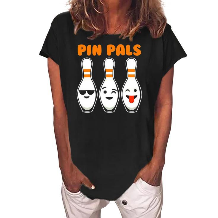Pin Pals Cute Funny Bowling Women's Loosen Crew Neck Short Sleeve T-Shirt