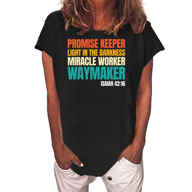 Promise Keeper Miracle Worker Waymaker Christian Faith Women's Loosen Crew Neck Short Sleeve T-Shirt