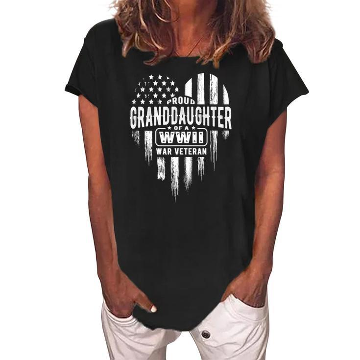 Proud Granddaughter Wwii Vet Grandpa Veterans Day Women's Loosen Crew Neck Short Sleeve T-Shirt