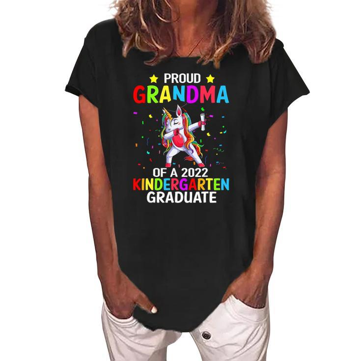 Proud Grandma Of A 2022 Kindergarten Graduate Unicorn Women's Loosen Crew Neck Short Sleeve T-Shirt