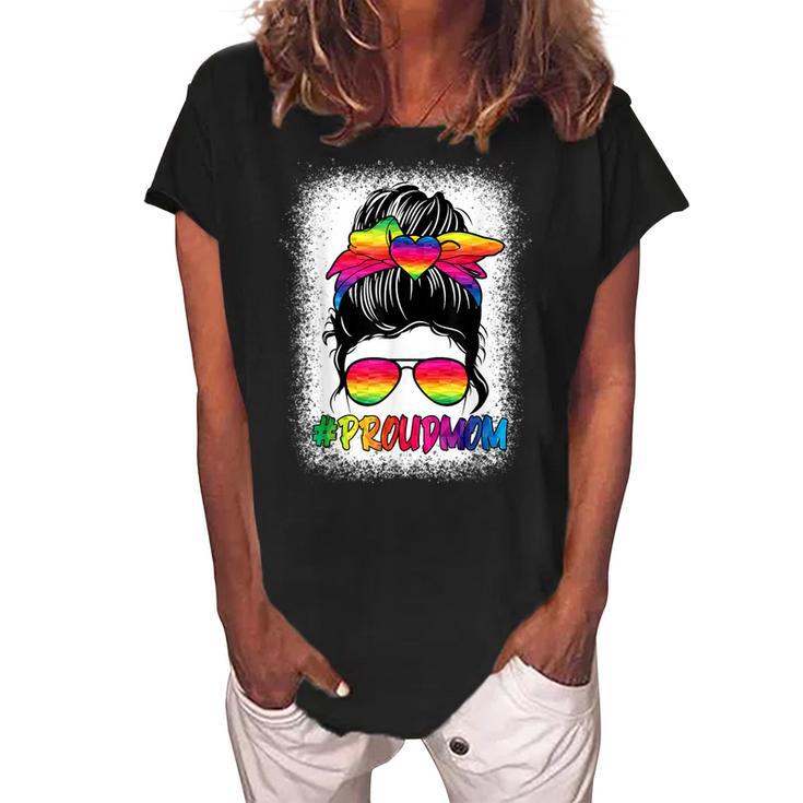 Proud Mom Messy Bun Rainbow Lgbt Mom Lgbt Gay Pride Lgbtq  V3 Women's Loosen Crew Neck Short Sleeve T-Shirt