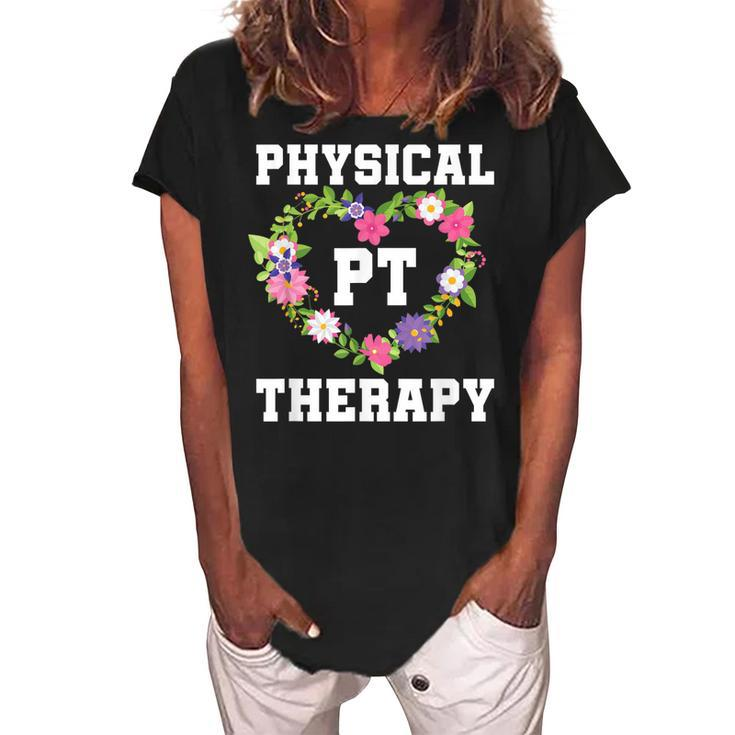 Pt Physical Therapist Pta Floral Physical Therapy  Women's Loosen Crew Neck Short Sleeve T-Shirt