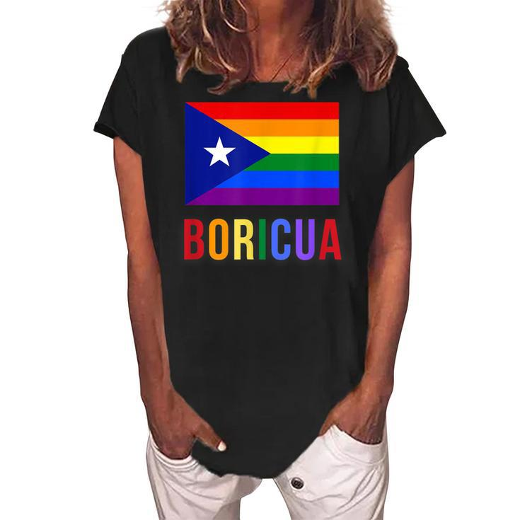 Puerto Rico Boricua Gay Pride Lgbt Rainbow Wepa  Women's Loosen Crew Neck Short Sleeve T-Shirt