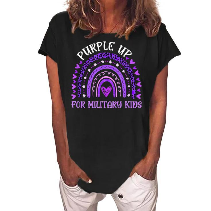 Purple Up For Military Kids Rainbow Military Child Month  V2 Women's Loosen Crew Neck Short Sleeve T-Shirt