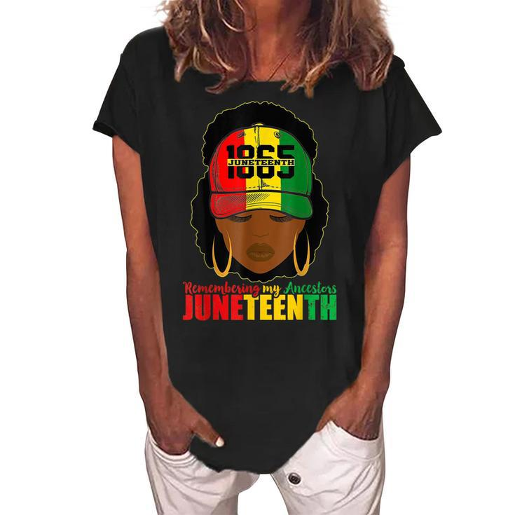 Remembering My Ancestors Junenth Black Women Black Pride  Women's Loosen Crew Neck Short Sleeve T-Shirt
