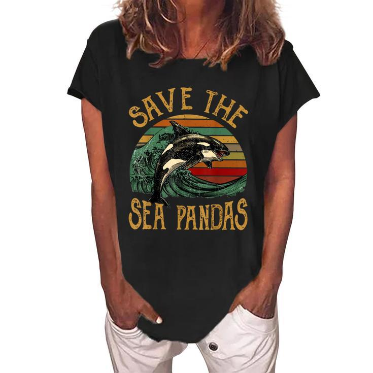 Rescue Killer Whale Orcas Save The Sea Pandas Marine Biology  Women's Loosen Crew Neck Short Sleeve T-Shirt