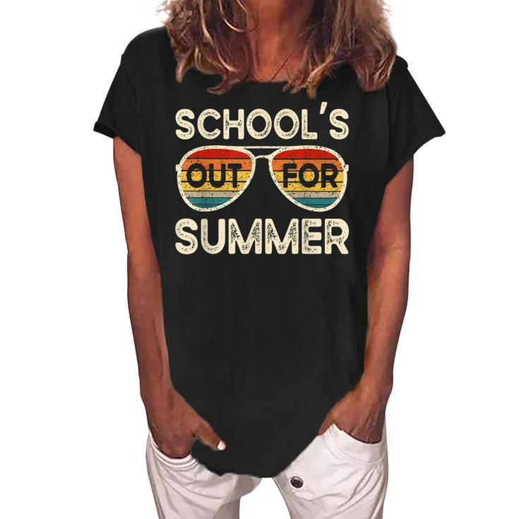 Retro Last Day Of School Schools Out For Summer Teacher  Women's Loosen Crew Neck Short Sleeve T-Shirt