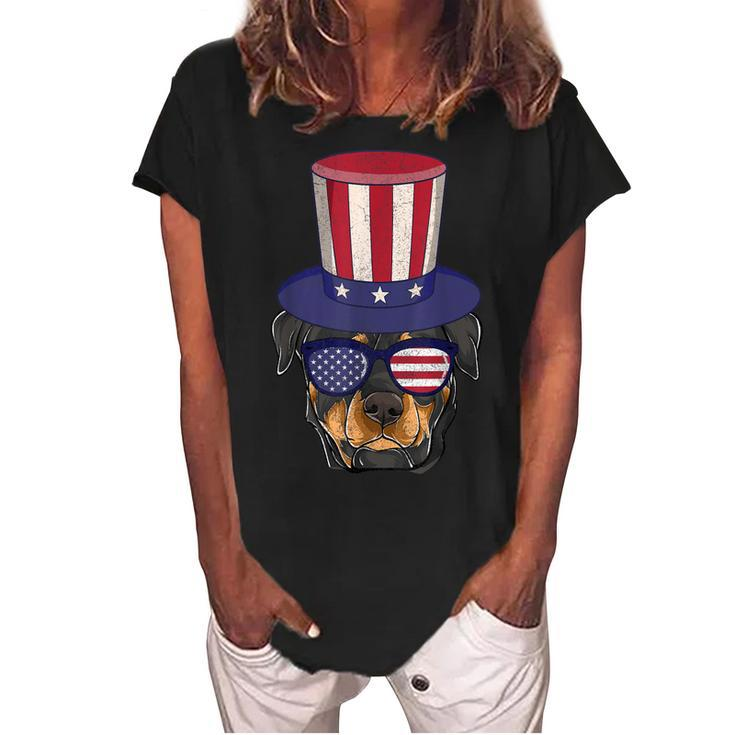 Rottweiler Patriotic Dog Mom & Dad  4Th Of July Usa  Women's Loosen Crew Neck Short Sleeve T-Shirt
