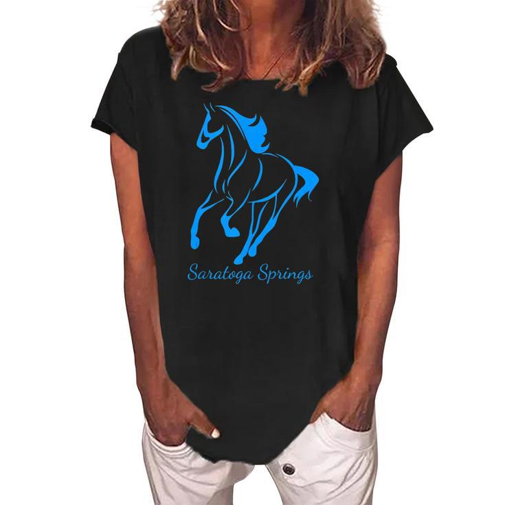 Saratoga Springs Upstate New York Horse Racing Women's Loosen Crew Neck Short Sleeve T-Shirt