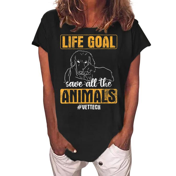 Save All The Animals Veterinary Vet Tech  Women's Loosen Crew Neck Short Sleeve T-Shirt