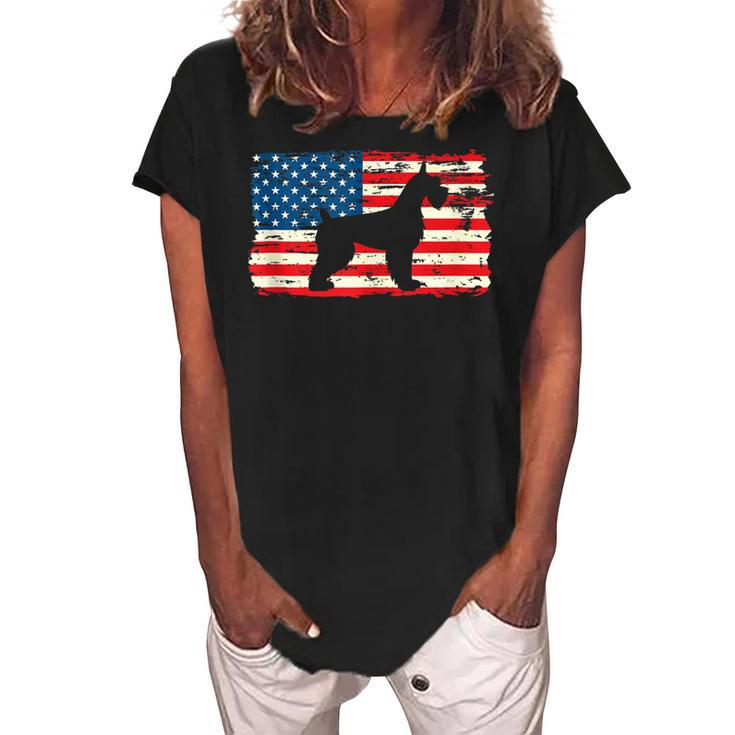 Schnauzer For Dog Mom Dog Dad Usa Flag 4Th Of July Women's Loosen Crew Neck Short Sleeve T-Shirt