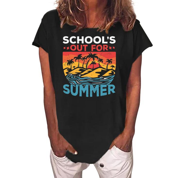 Schools Out For Summer Teacher Cool Retro Vintage Last Day Women's Loosen Crew Neck Short Sleeve T-Shirt