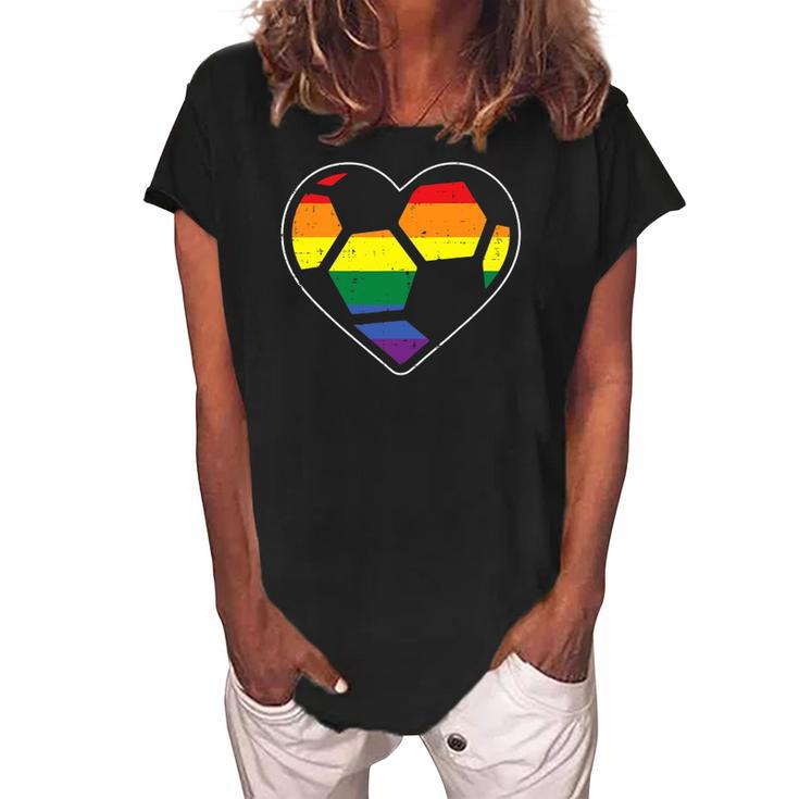 Soccer Heart Sport Lgbtq Rainbow Gay Pride Ally Men Women Women's Loosen Crew Neck Short Sleeve T-Shirt