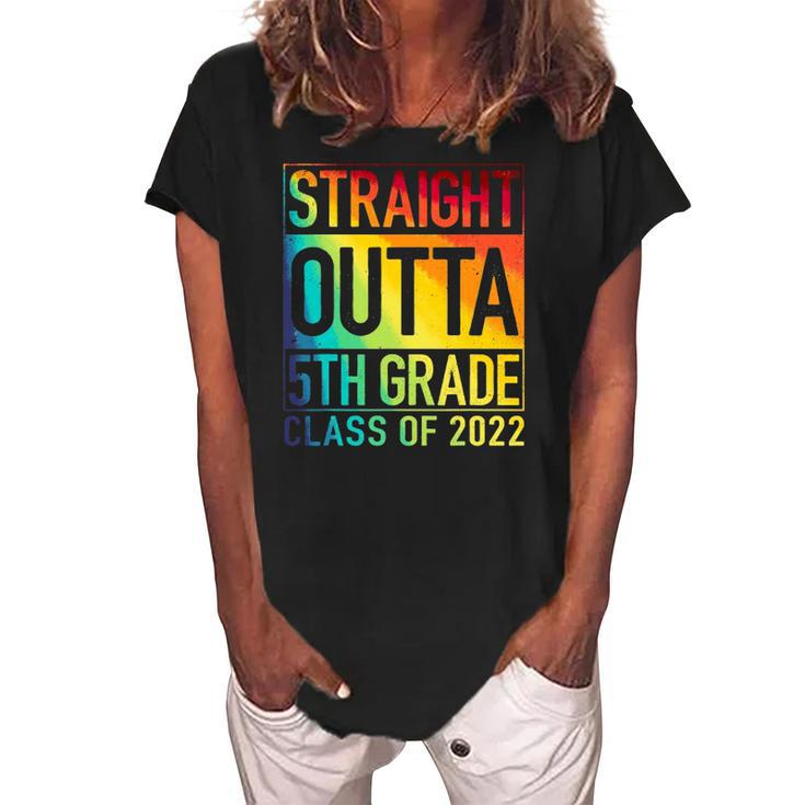 Straight Outta 5Th Grade Class Of 2022 Graduation Rainbow Women's Loosen Crew Neck Short Sleeve T-Shirt