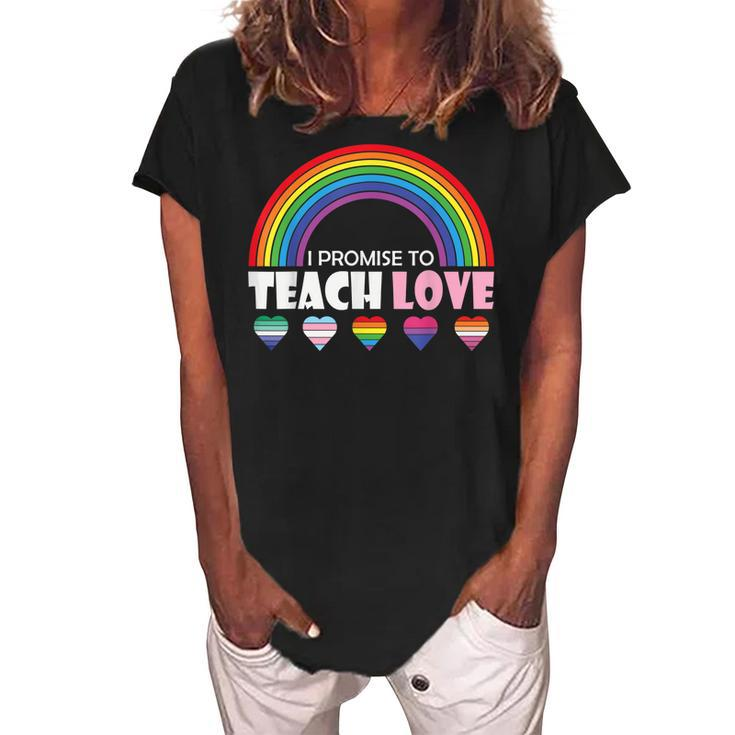Teacher Ally Lgbt Teaching Love Rainbow Pride Month  Women's Loosen Crew Neck Short Sleeve T-Shirt