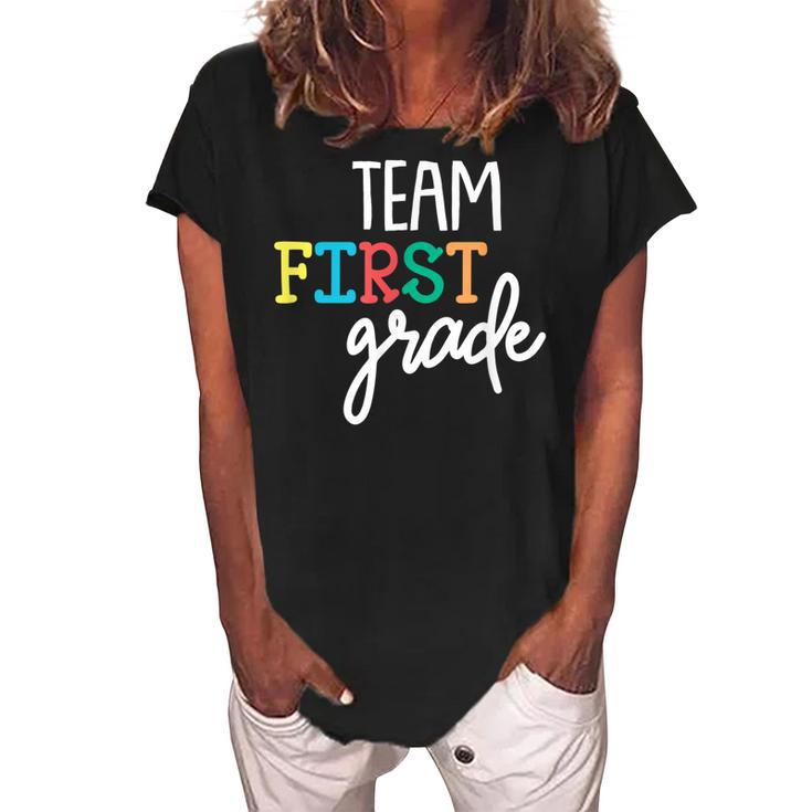 Team 1St First Grade T  Back To School Teacher Kids  Women's Loosen Crew Neck Short Sleeve T-Shirt