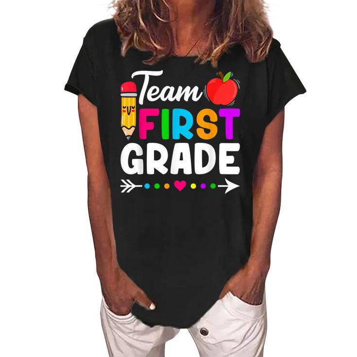 Team First Grade Kids Teacher Student Back To School  Women's Loosen Crew Neck Short Sleeve T-Shirt