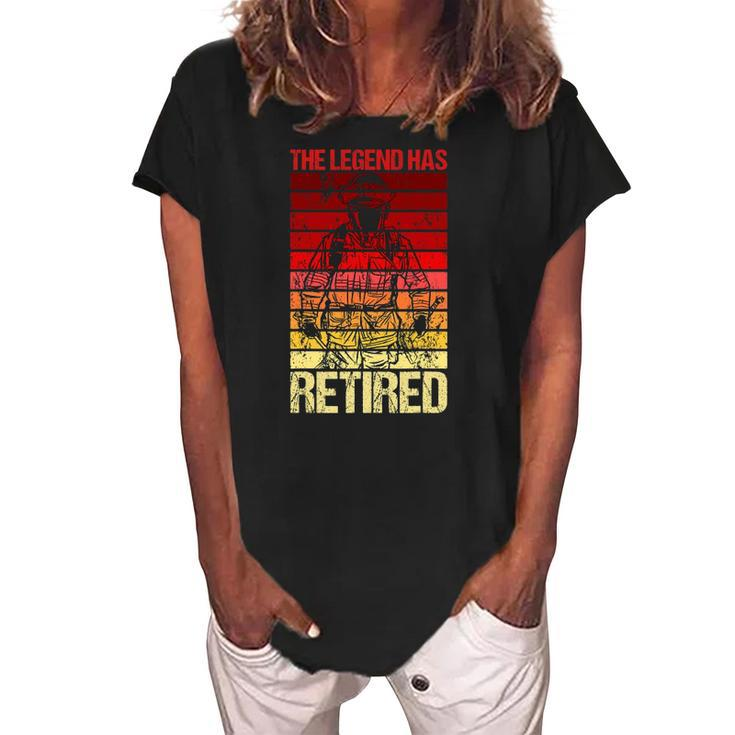 The Legend Has Retired Fire Department Fireman Firefighter Women's Loosen Crew Neck Short Sleeve T-Shirt