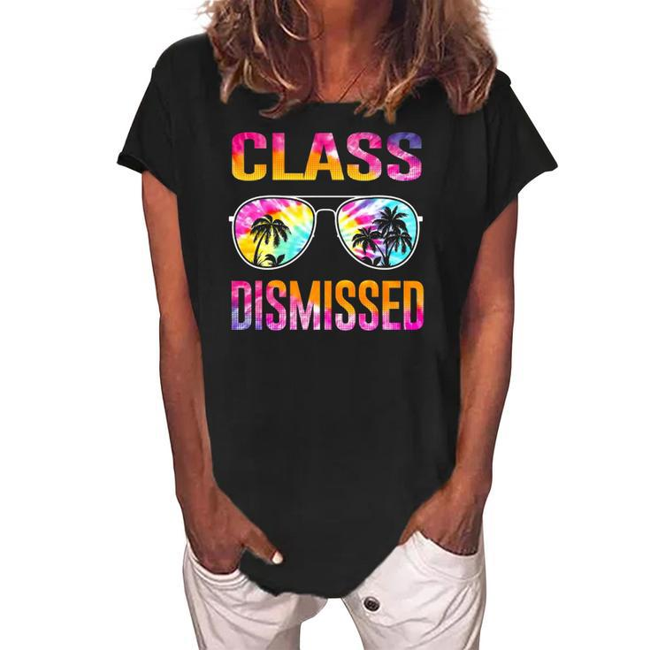 Tie Dye Class Dismissed Last Day Of School Teacher Women's Loosen Crew Neck Short Sleeve T-Shirt