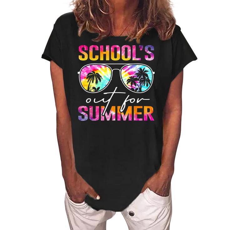 Tie Dye Last Day Of School Schools Out For Summer Teacher  Women's Loosen Crew Neck Short Sleeve T-Shirt