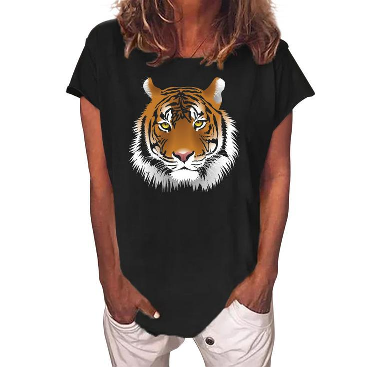 Tiger Face Animal Lover Funny Tigers Zoo Kids Boys Girl Women's Loosen Crew Neck Short Sleeve T-Shirt