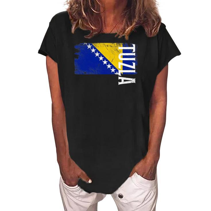 Tuzla Bosnia Flag For Bosnian Men Women Kids Women's Loosen Crew Neck Short Sleeve T-Shirt