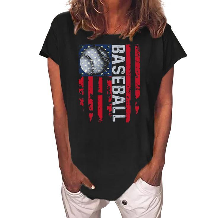 Usa Flag Vintage Baseball Tee Dad Mom Tee Women's Loosen Crew Neck Short Sleeve T-Shirt