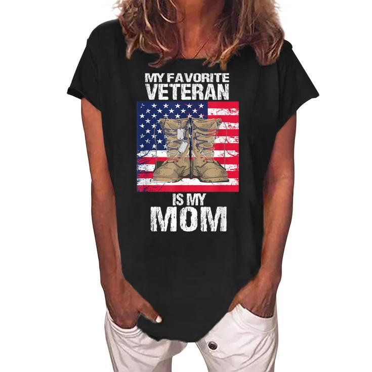 Veteran Mom Proud Son Kids Veterans Day Us Veteran Mother  Women's Loosen Crew Neck Short Sleeve T-Shirt