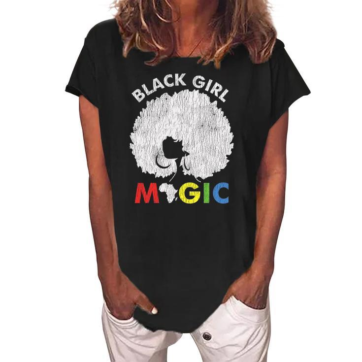 Vintage African Afro Black Girl Magic Pride Melanin Woman Women's Loosen Crew Neck Short Sleeve T-Shirt