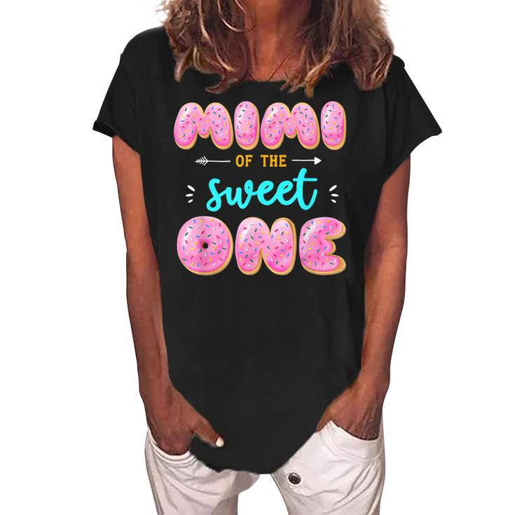 Women Mimi Of Sweet One First Birthday Matching Family Donut  Women's Loosen Crew Neck Short Sleeve T-Shirt