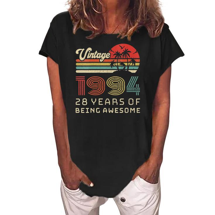 Womens 28 Years Old Birthday Vintage 1994 28Th Birthday Women's Loosen Crew Neck Short Sleeve T-Shirt
