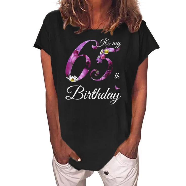 Womens 65 Years Old  Floral 1957 Its My 65Th Birthday Gift Women's Loosen Crew Neck Short Sleeve T-Shirt
