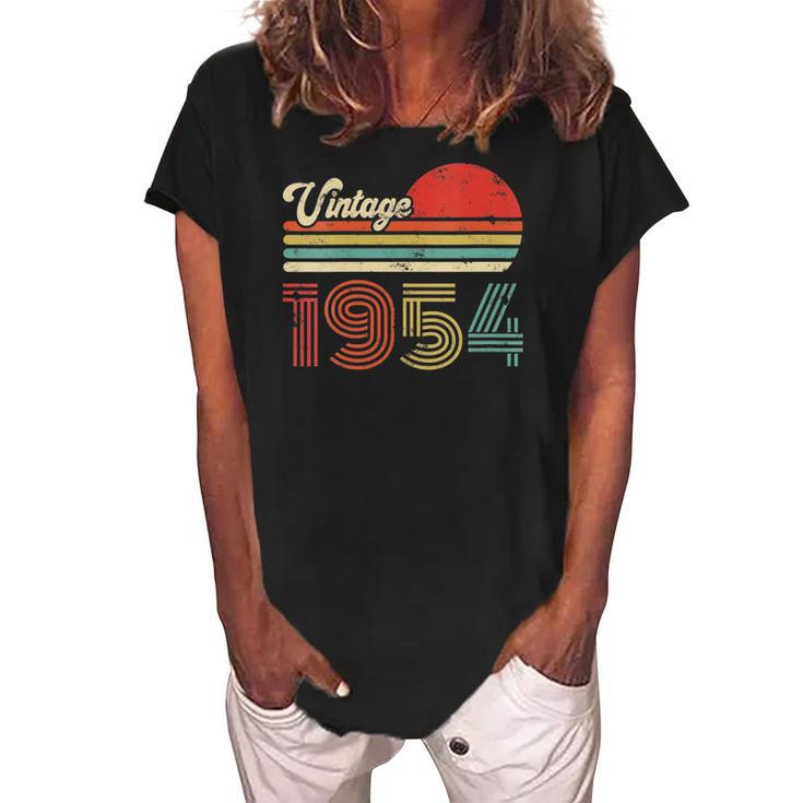 Womens 68 Years Old Birthday Vintage 1954 68Th Birthday Women's Loosen Crew Neck Short Sleeve T-Shirt