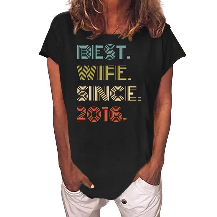 Womens 6Th Wedding Anniversary Best Wife Since 2016 Gift Women's Loosen Crew Neck Short Sleeve T-Shirt