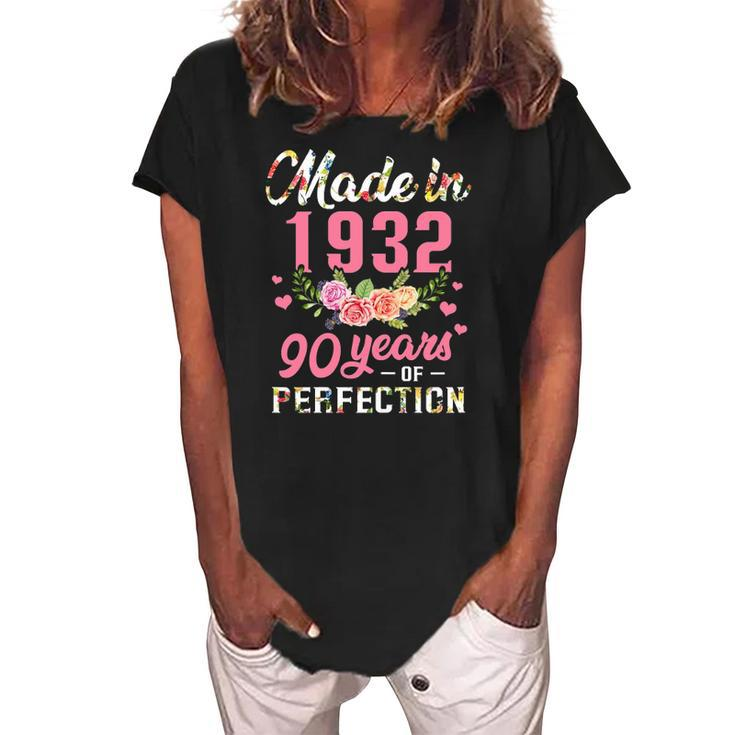 Womens 90Th Birthday Made In 1932 90 Years Of Perfection Women's Loosen Crew Neck Short Sleeve T-Shirt