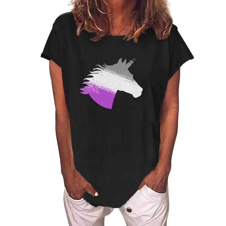 Womens Ace Asexual Unicorn Lgbt Pride Stuff March Pride Month Women's Loosen Crew Neck Short Sleeve T-Shirt