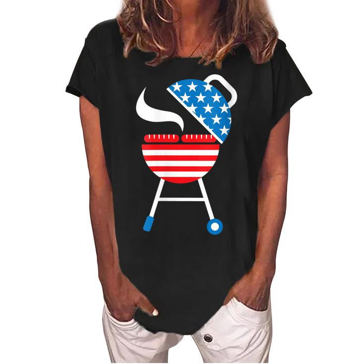 Womens America Barbeque 4Th Of July Usa Flag Merica Dad Gift  Women's Loosen Crew Neck Short Sleeve T-Shirt