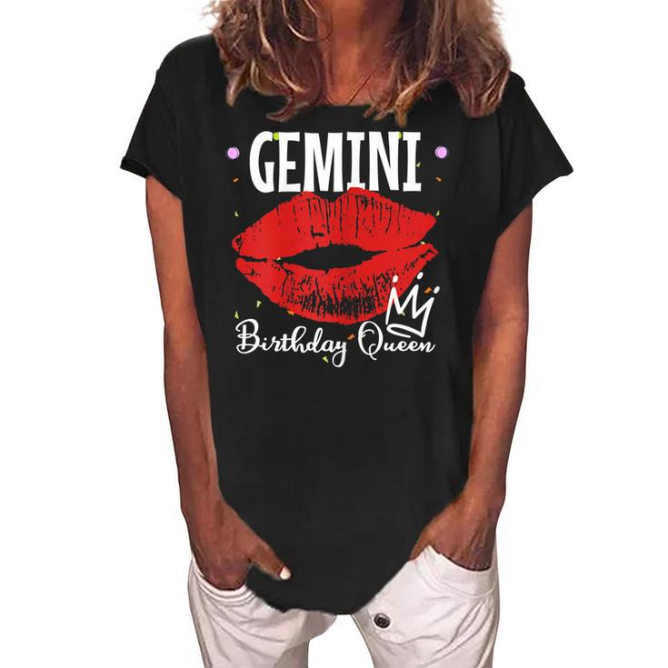 Womens Gemini Birthday Queen  Women's Loosen Crew Neck Short Sleeve T-Shirt