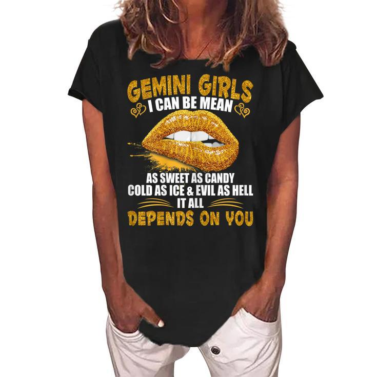Womens Gemini Girl I Can Be Mean Saying Birthday Zodiac Girls  Women's Loosen Crew Neck Short Sleeve T-Shirt