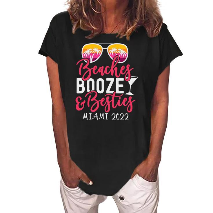 Womens Girls Weekend Girls Trip Miami 2022 Beaches Booze & Besties Women's Loosen Crew Neck Short Sleeve T-Shirt