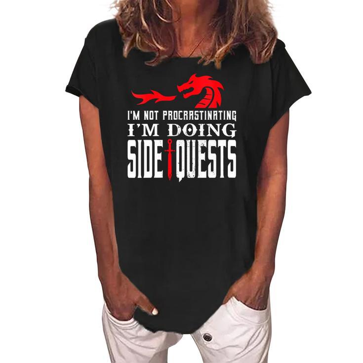 Womens Im Not Procrastinating Im Doing Side Quests Dungeons & Dragons Women's Loosen Crew Neck Short Sleeve T-Shirt