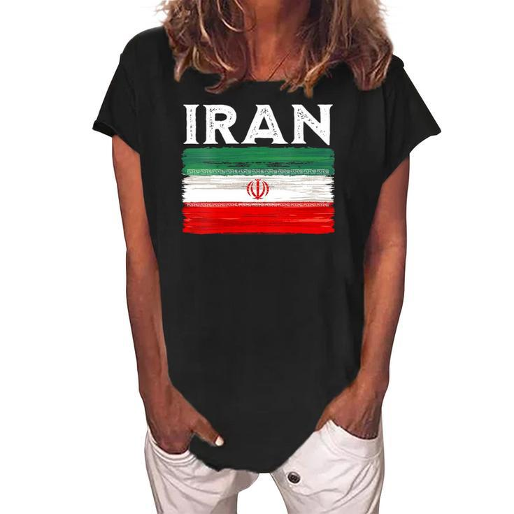 Womens Iran Flag Vintage Iran Flag  Women's Loosen Crew Neck Short Sleeve T-Shirt