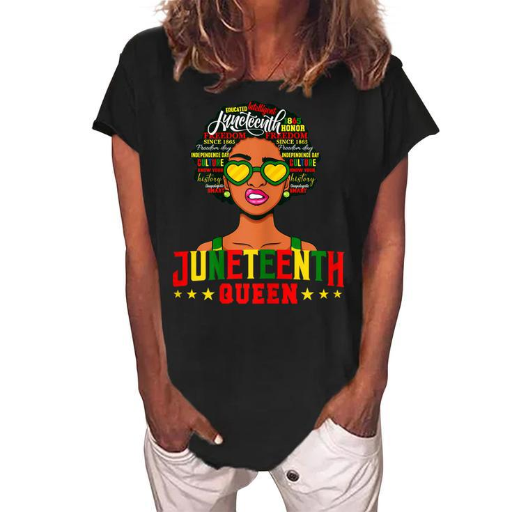 Womens Juneteenth Women Natural Afro Queen   Women's Loosen Crew Neck Short Sleeve T-Shirt