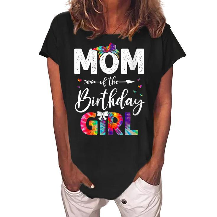 Womens Mb Mom Of The Birthday Girl Mama Mother And Daughter Tie Dye  Women's Loosen Crew Neck Short Sleeve T-Shirt
